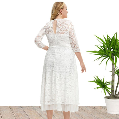Plus Size Lace Evening Dress High Waist