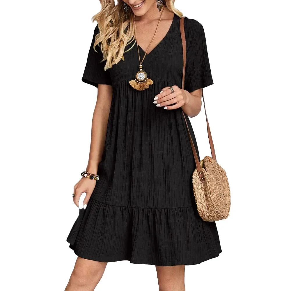 Plus Size Midi Dress V-Neck Short Sleeve