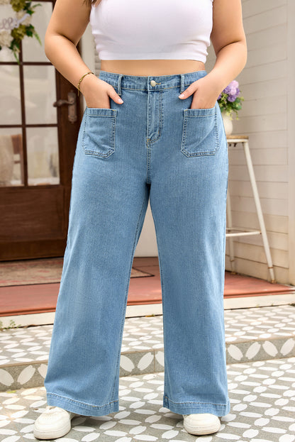 Plus Size Textured Wide Leg Denim Jeans - Plus Size XL-4XL - View 1