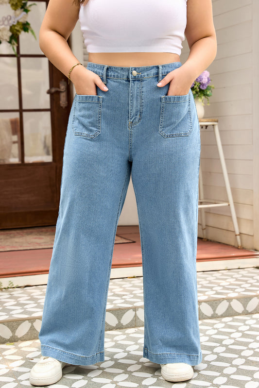 Plus Size Textured Wide Leg Denim Jeans - Plus Size XL-4XL - View 1