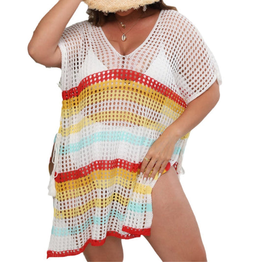 Plus Size Striped Beach Bikini Cover-Up Dress