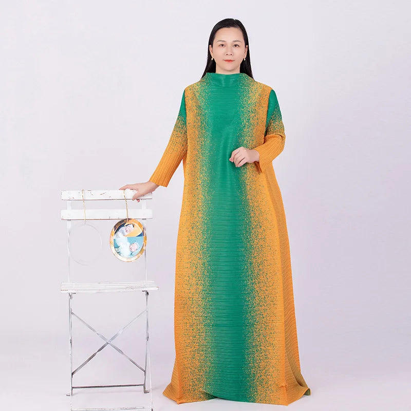 Plus Size Multicolor Geometric Print Long Sleeve Dress