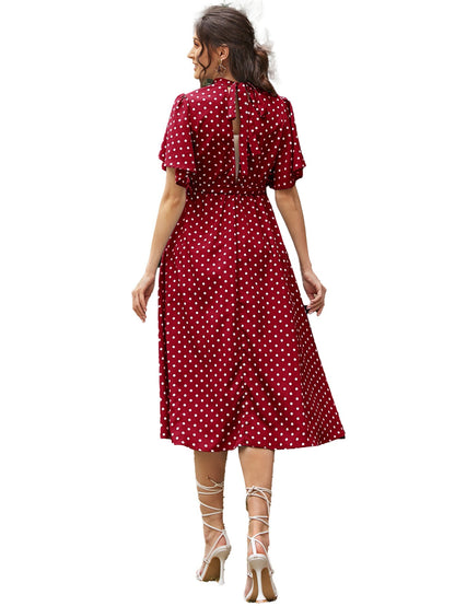 Fashionable and comfortable short sleeved polka dot chiffon maternity dress with straps - Plus Size Clothing