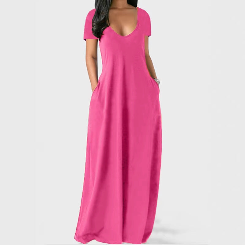 Plus Size V-Neck Short Sleeve Maxi Dress
