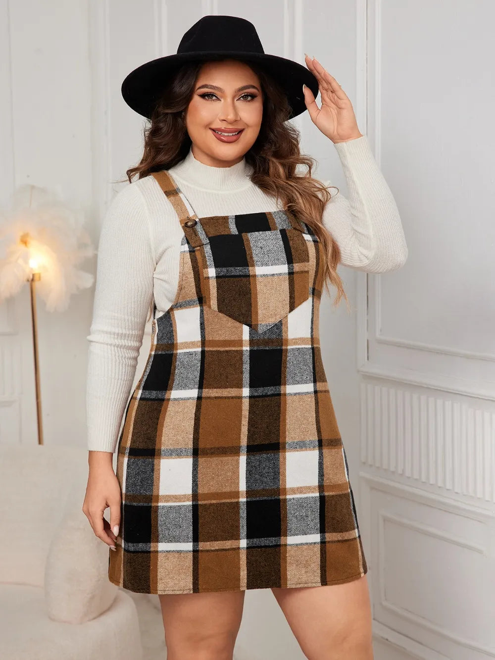 Plus Size Plaid Overall Mini Dress