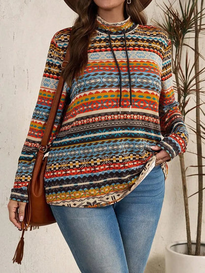 Plus Size Mock Neck Geometric Sweatshirt - Plus Size XL-4XL - View 1