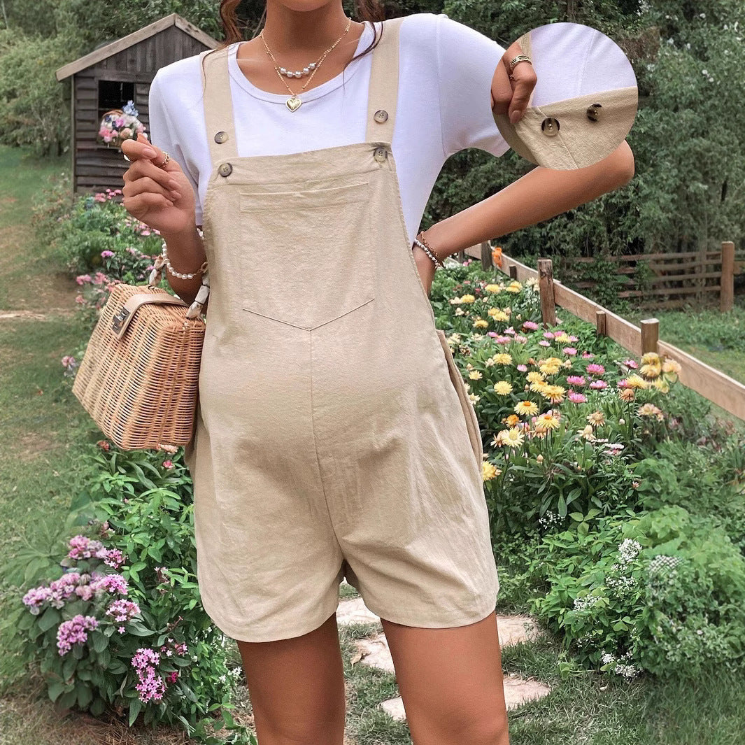 casual breathable maternity shorts adjustable waistband with suspenders five-quarter length - Plus Size Clothing