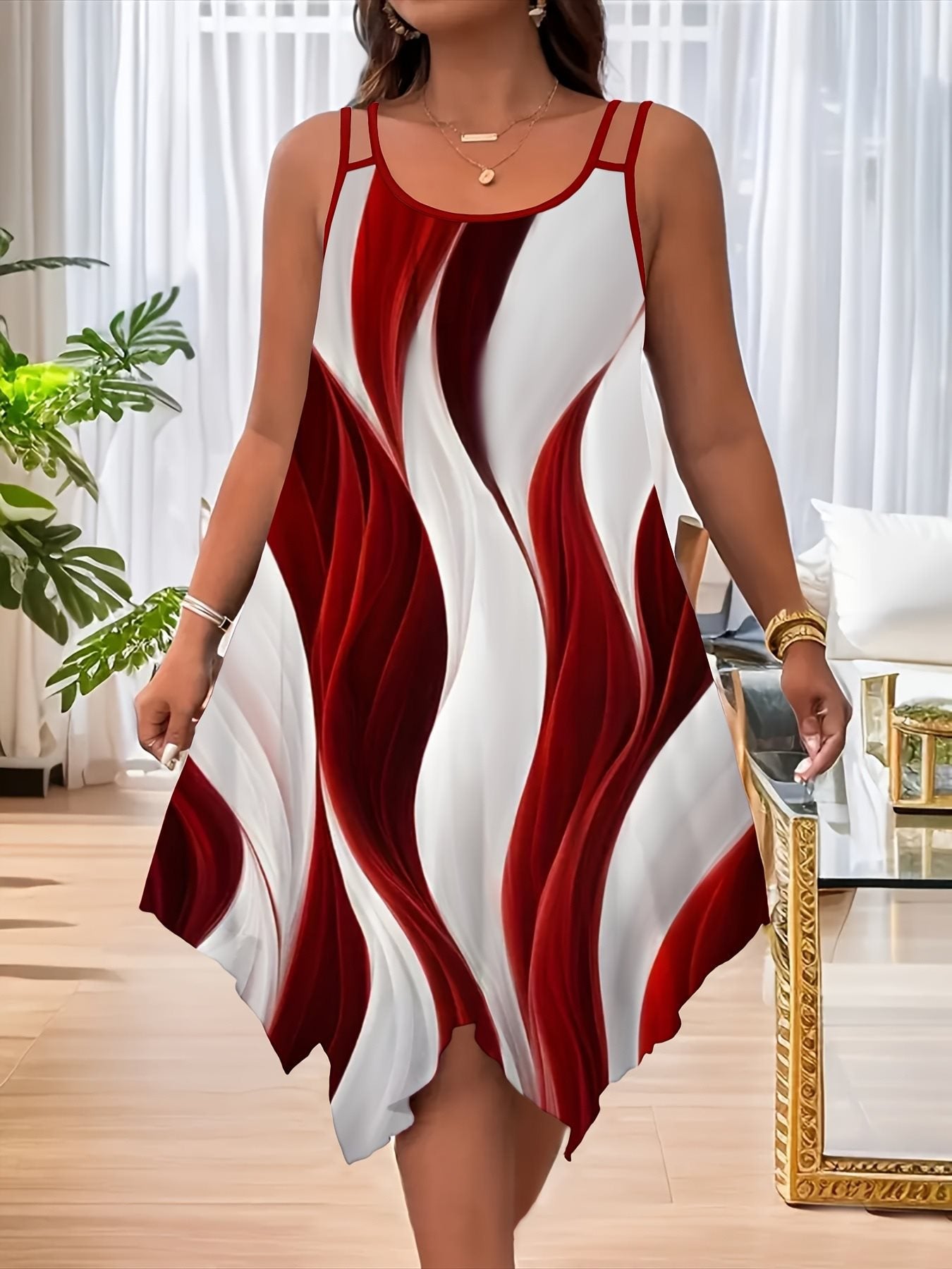 Plus Size Printed Sleeveless A-Line Dress
