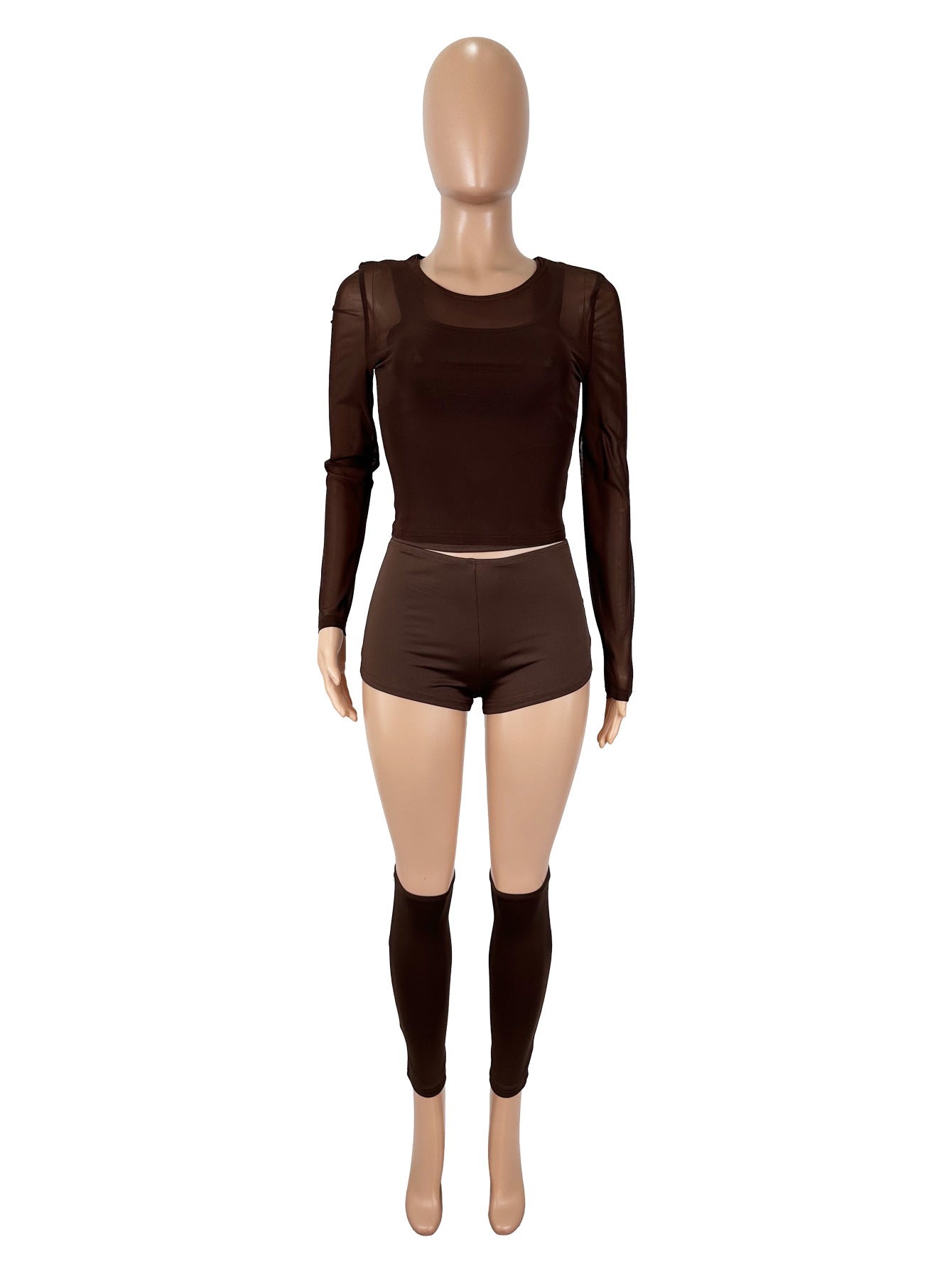 Plus Size Solid Color Mesh 4-Piece Set