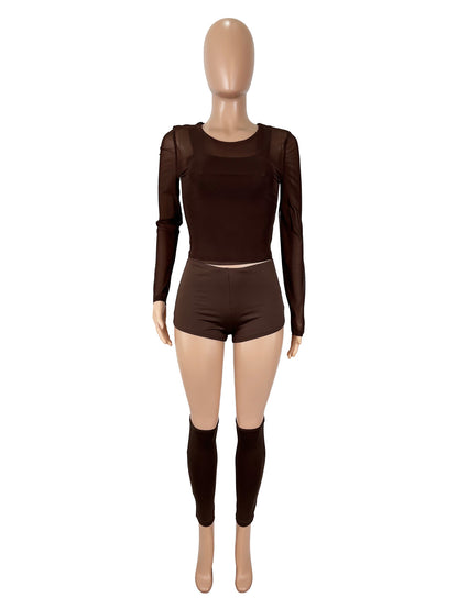 Plus Size Solid Color Mesh 4-Piece Set