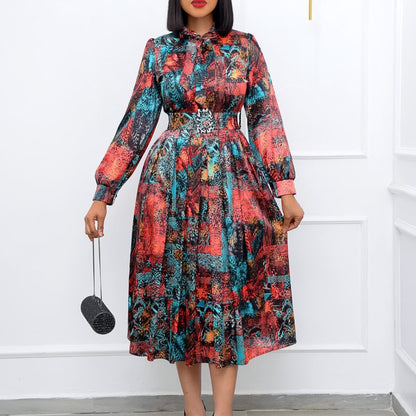 Plus Size Long Sleeve High Waist Printed Dress - Plus Size XL-4XL - View 4