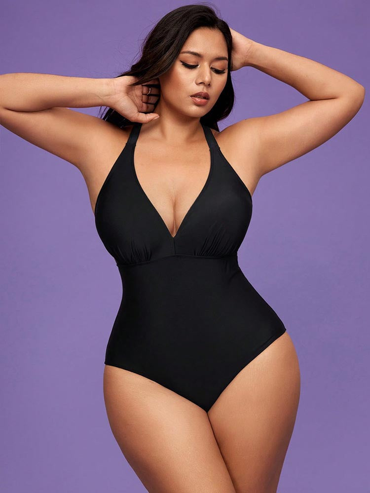 Plus Size Solid Padded One-Piece Swimsuit