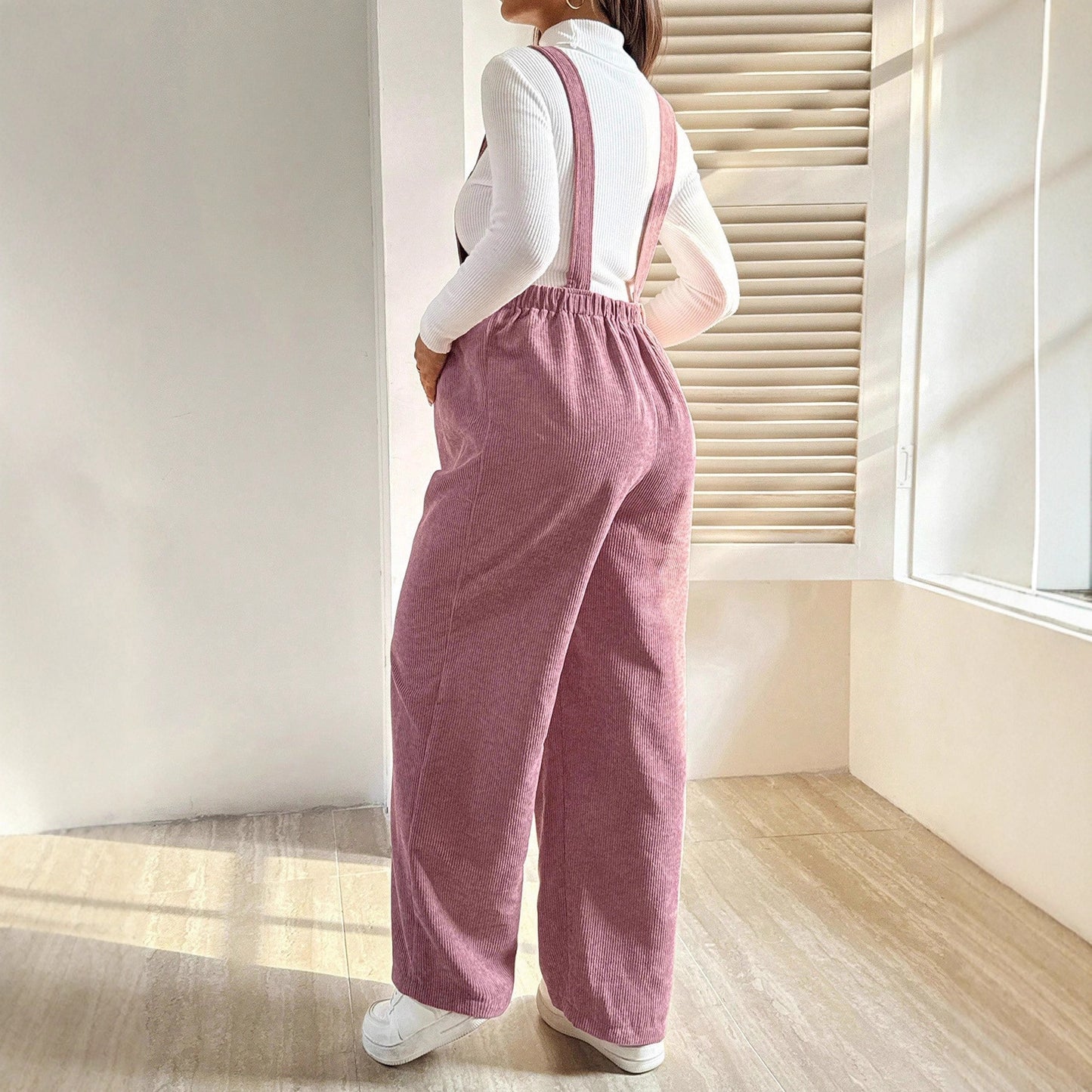 Plus Size Pregnant Elastic Waist Loose Corduroy Overalls