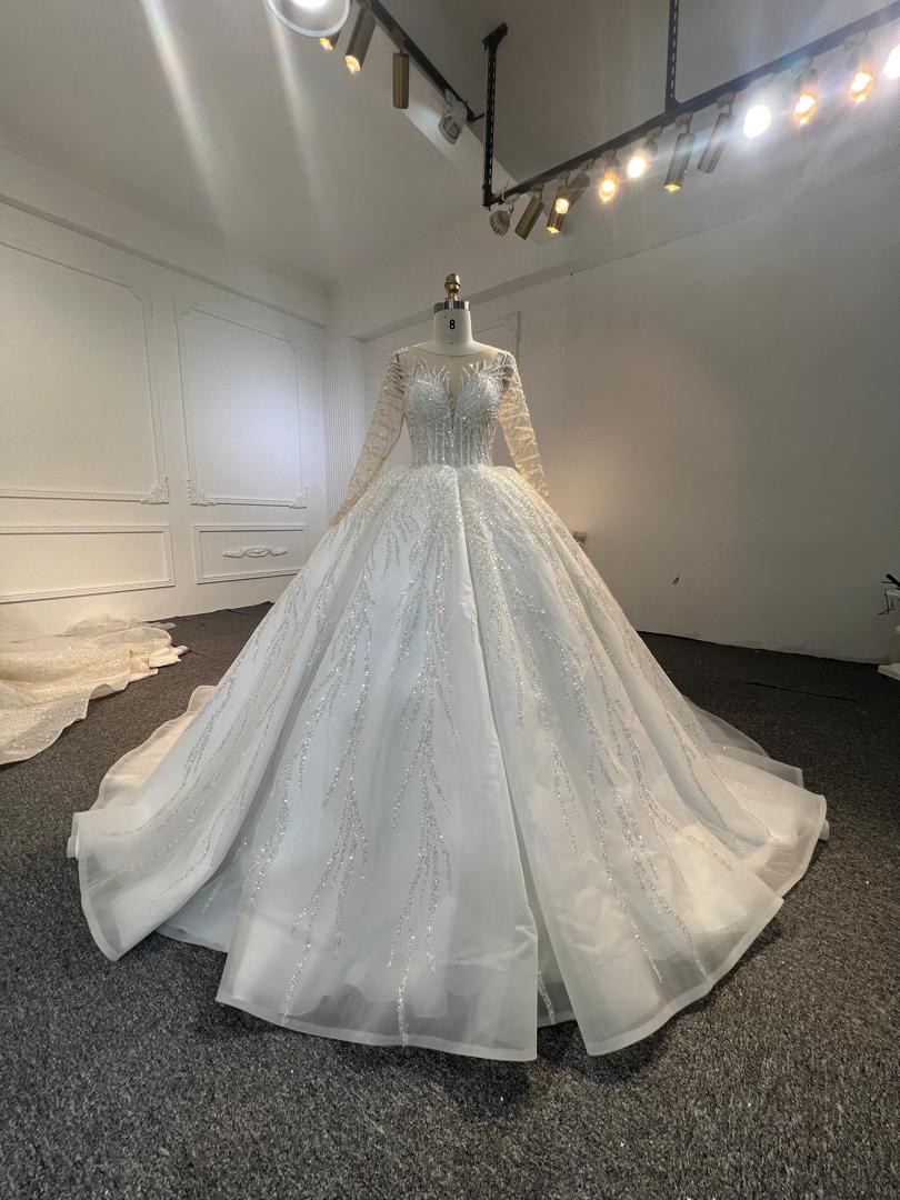 BYG24-21 GLAMOROUSLY BRANCH LACE LONG SLEEVES BALL GOWN WEDDING DRESS - Plus Size Clothing