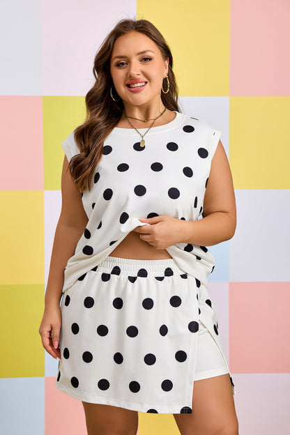 Plus Size Polka Dot Tank Split Skort Set - Plus Size XL-4XL - View 4