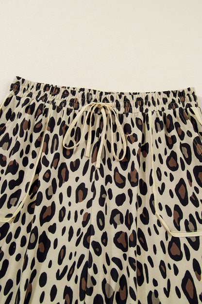 Plus Size Leopard Wide Leg Drawstring Pants
