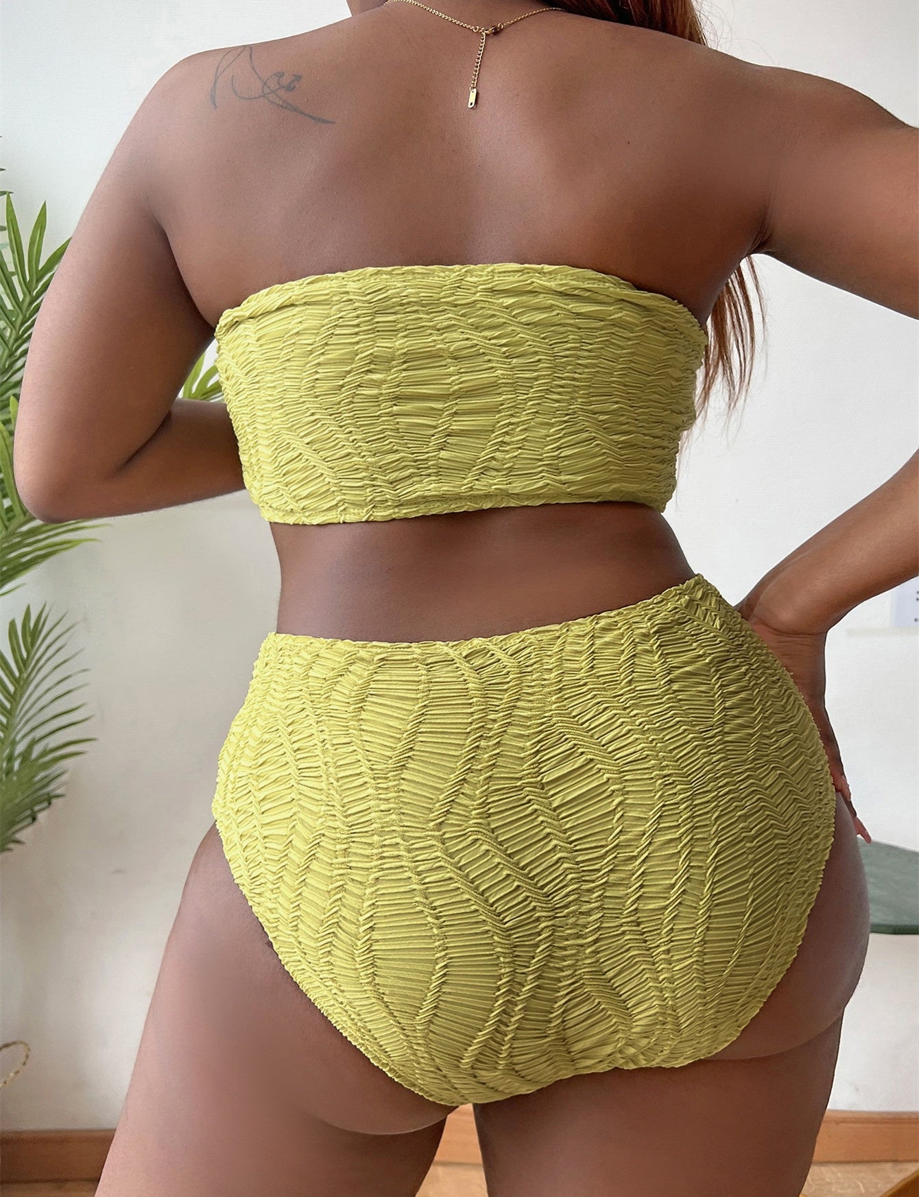 Pure Color Tube-top High Waist Plus Size Bikini Suit - Plus Size Clothing