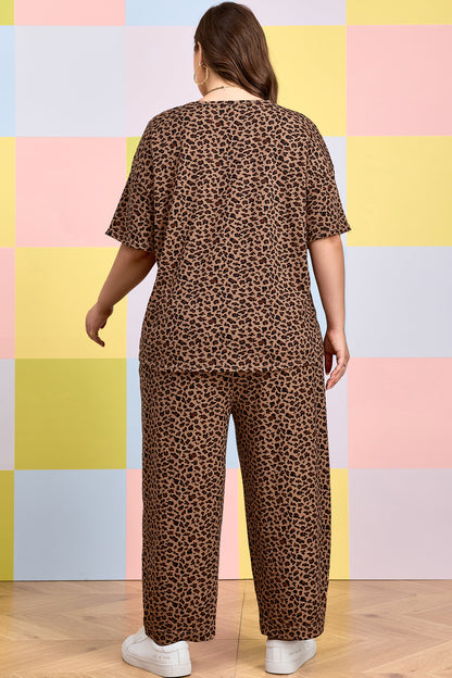 Plus Size Leopard Loose Top Pleated Pants Set - Plus Size XL-4XL - View 2