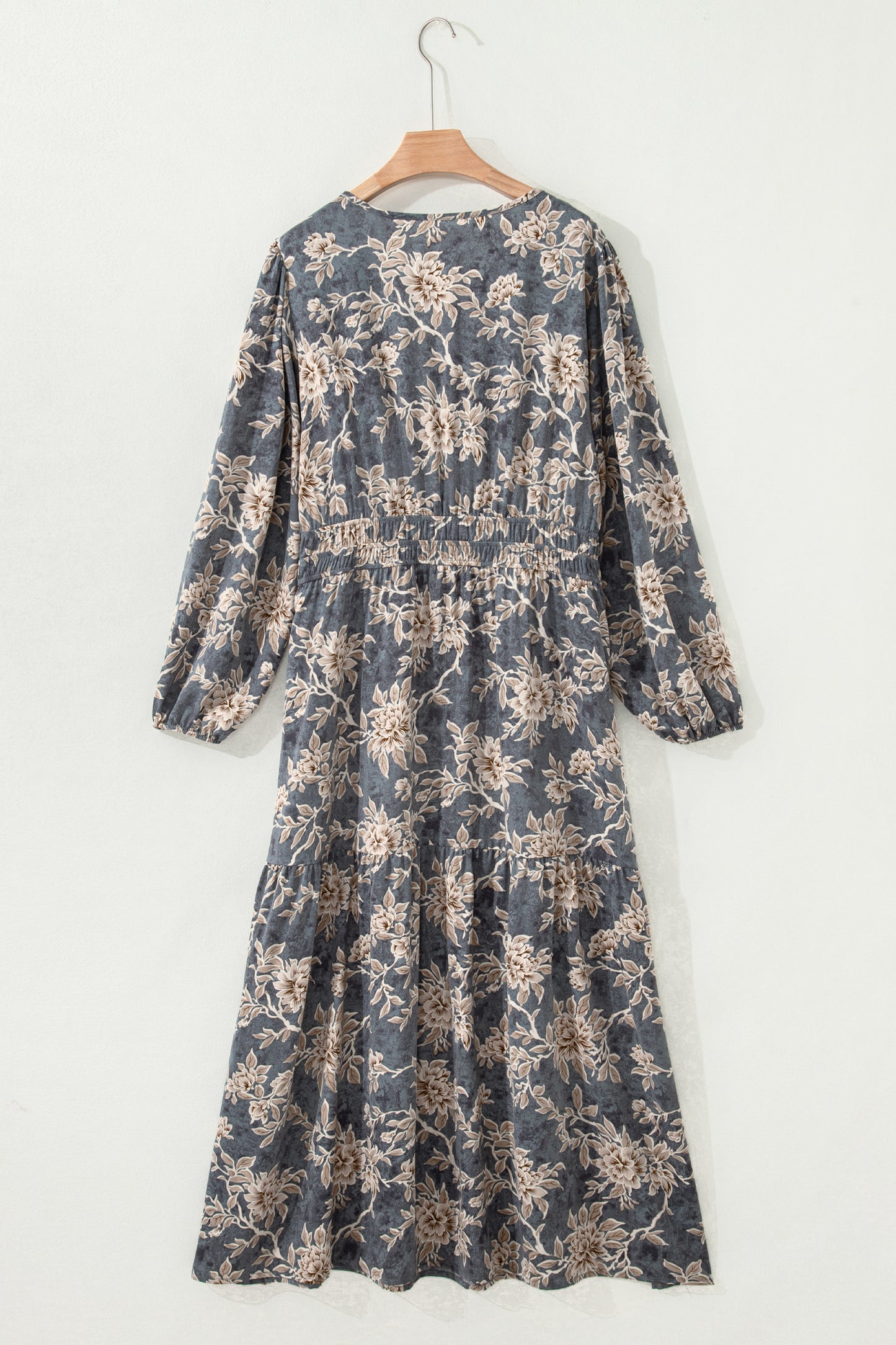 Plus Size Floral Split Neck Shirred High Waist Maxi Dress
