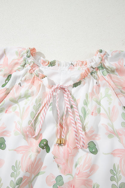 Plus Size Floral Print Striped Detail Short Dress
