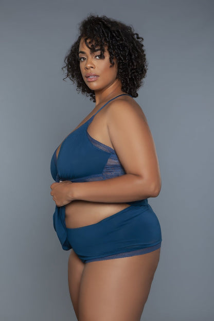 Plus Size V-Neckline Cami Set With Wire Free Bralette — back view