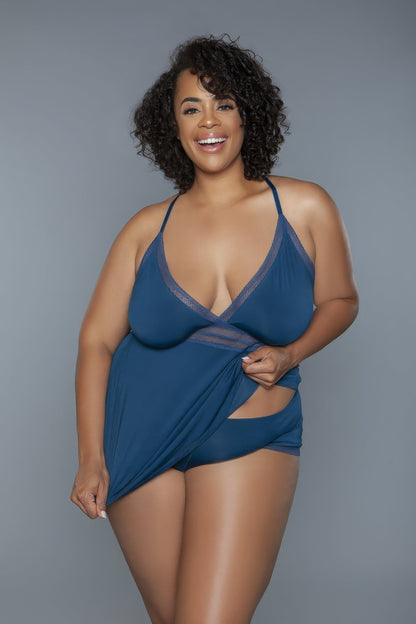 Plus Size V-Neckline Cami Set With Wire Free Bralette — front view