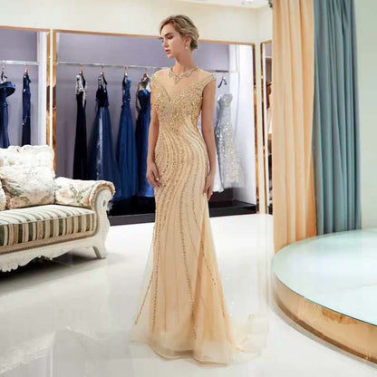 Plus Size Elegant Mermaid Beaded Formal Dress Cap