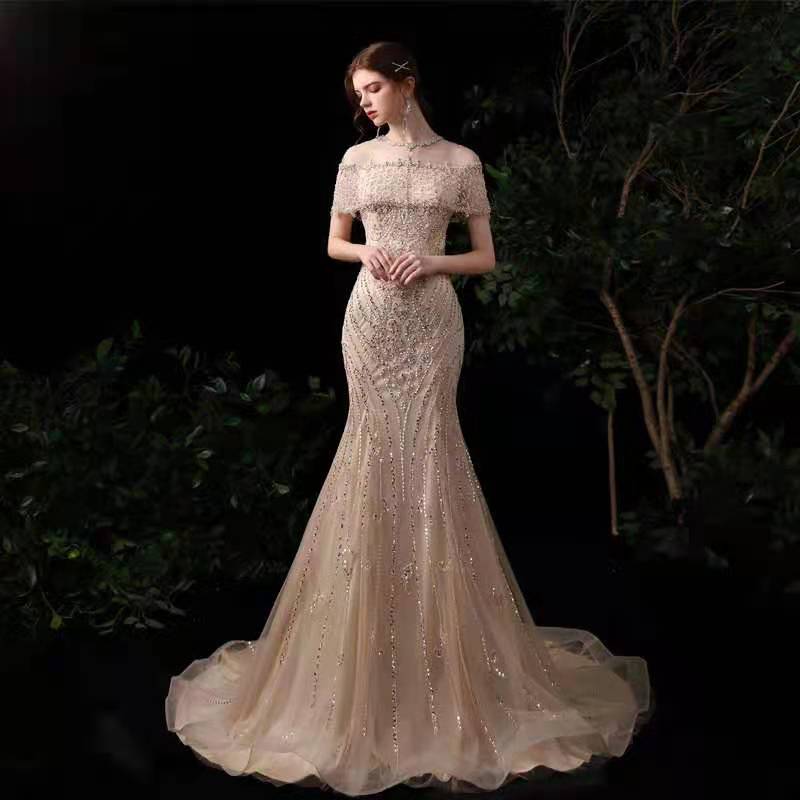 Plus Size Luxury Gold Evening Dress Trumpet Mermaid