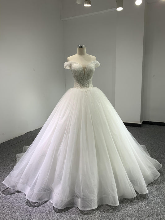 BYG luxury nice beadings wedding dress off the shoulder Ball gown wedding dress BYG Wedding Factory 