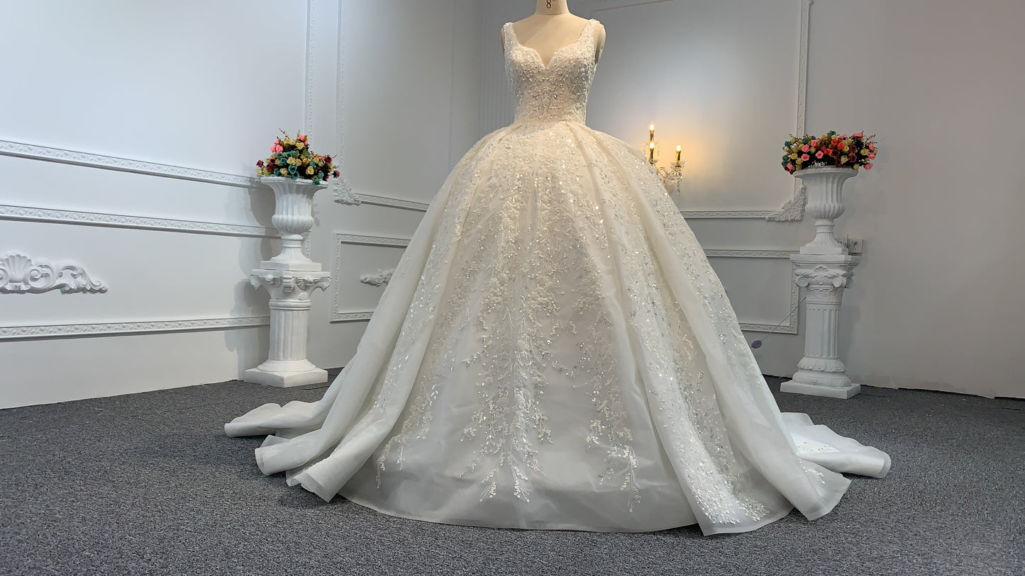 B240- BYG Ivory sleeveless flower beading lace ball gown - Plus Size Clothing