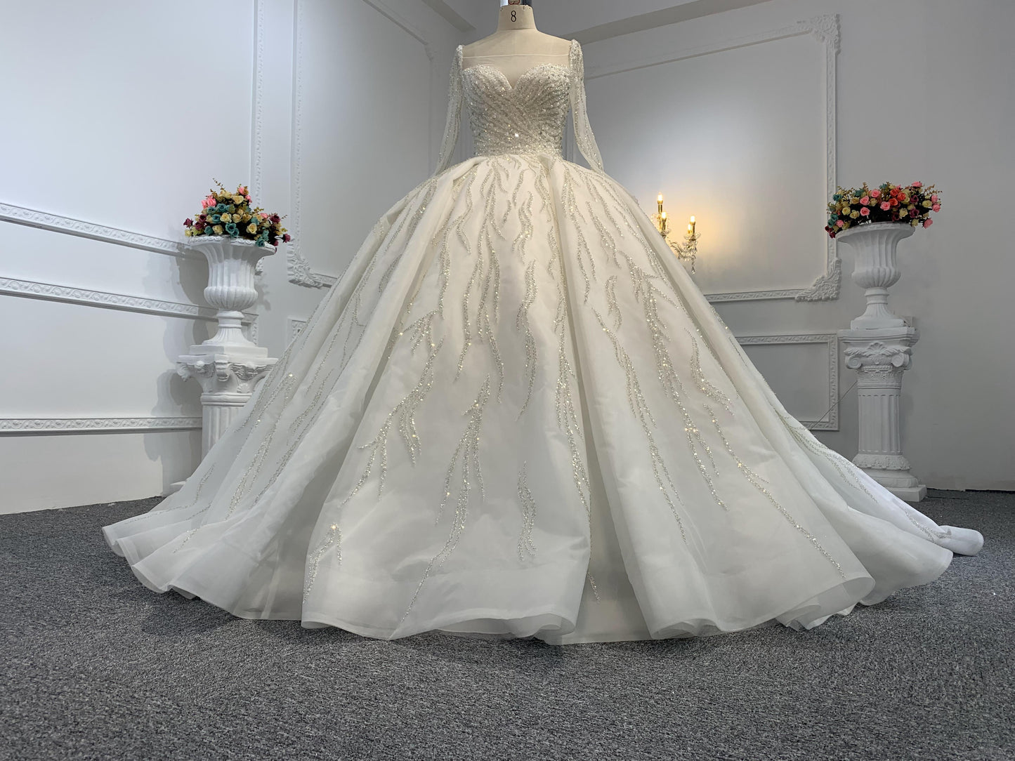 B236- BYG Sweetheart Neckline Heavy Beading Long Sleeves Ball Gown - Plus Size Clothing