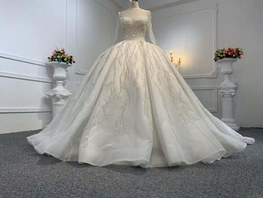B236- BYG Sweetheart Neckline Heavy Beading Long Sleeves Ball Gown - Plus Size Clothing