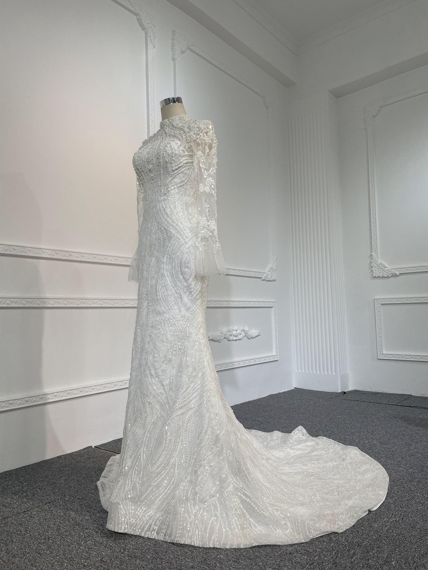Z046- BYG luxury beading long sleeves mermaid wedding dress - Plus Size Clothing