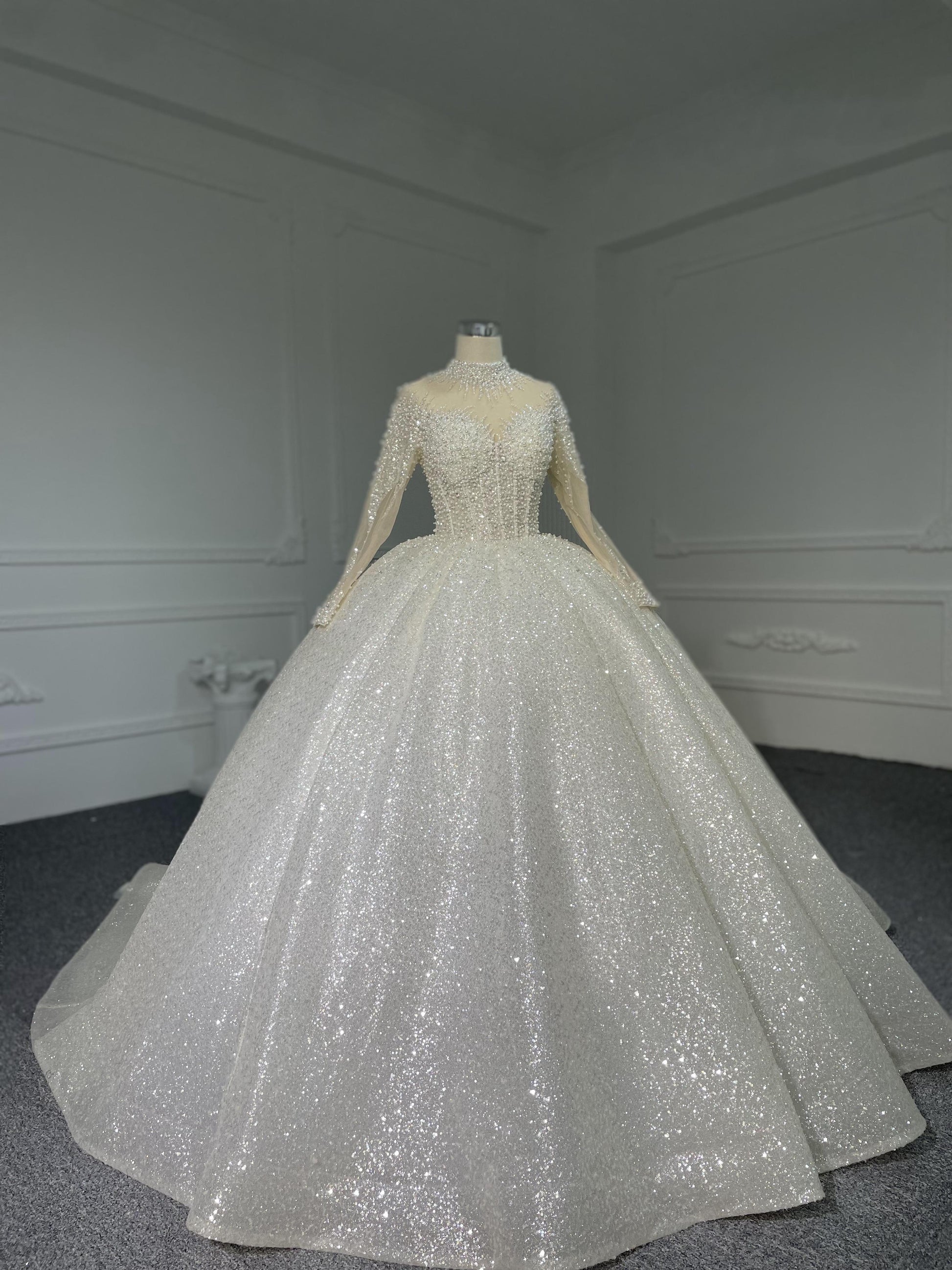 Z068  BYG Shimmering Luxury Ballgown With High Neck and Cuff Details - Plus Size Clothing