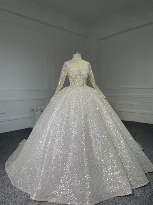 Z068  BYG Shimmering Luxury Ballgown With High Neck and Cuff Details - Plus Size Clothing