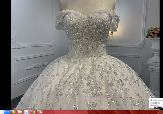 Plus Size Off-Shoulder Pearl Sequin Ball Gown