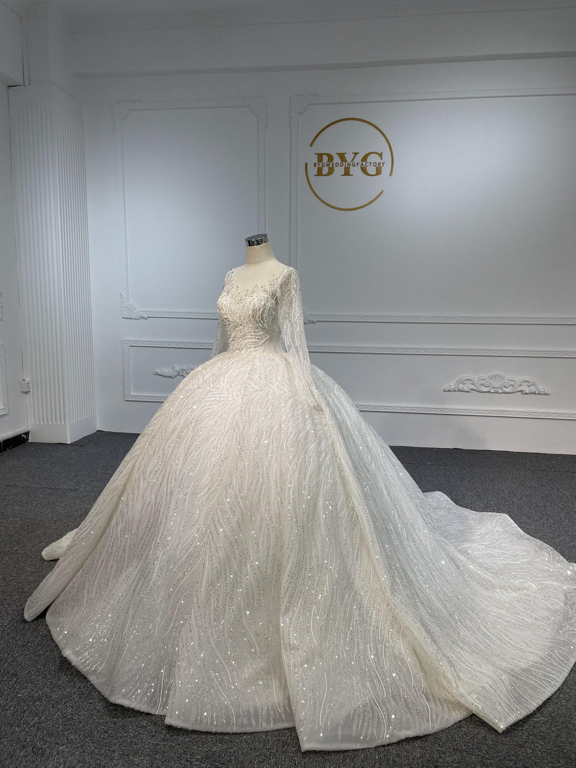 PD002- BYG SWEETHEART NECKLINE BALL GOWN WITH LONG SLEEVES - Plus Size Clothing