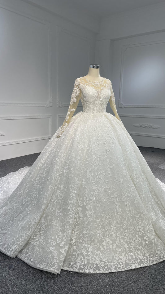 29808- BYG ivory color vintage embroidery lace ball gown - Plus Size Clothing