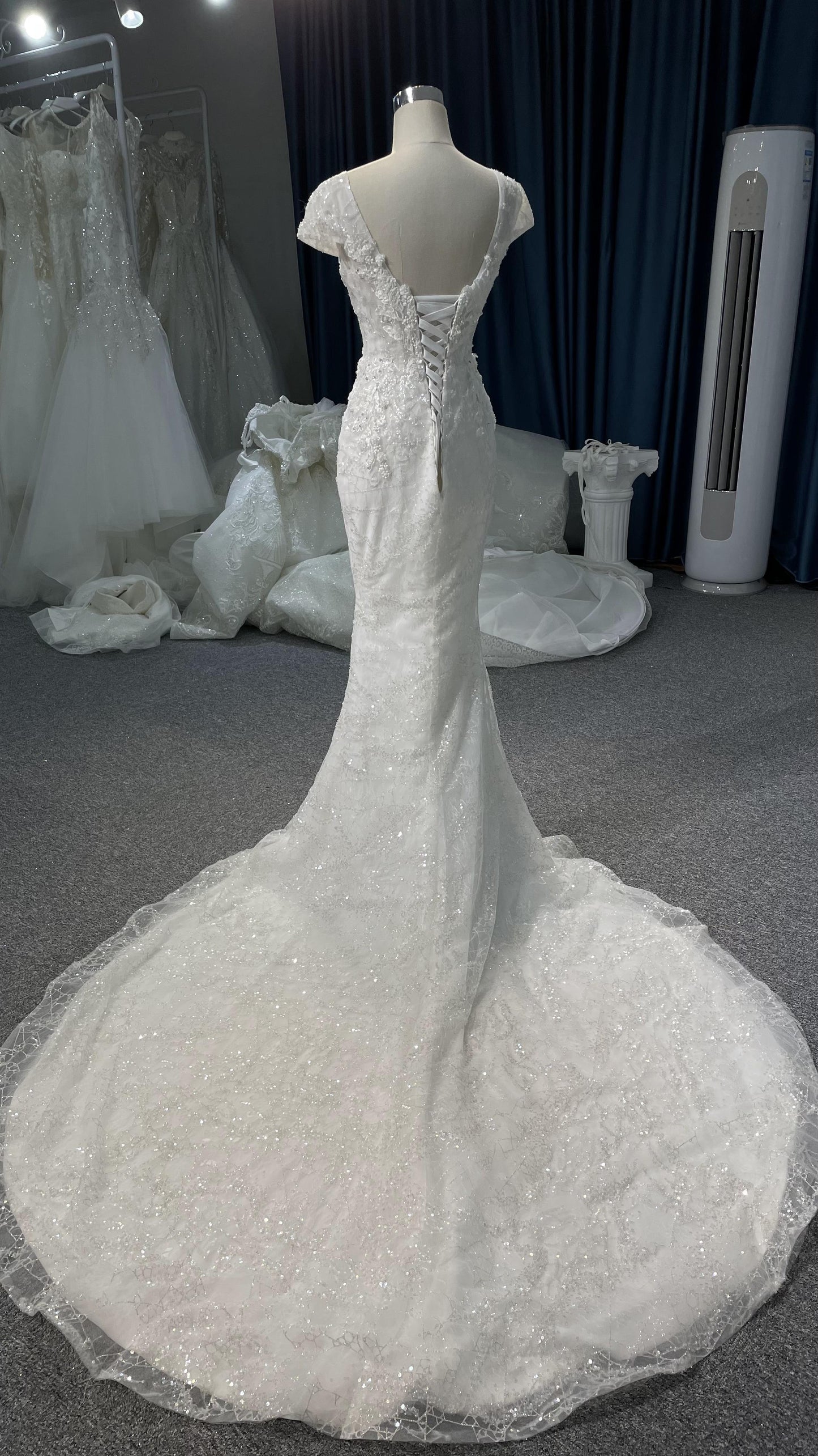 Plus Size Covered Shoulder Lace Beaded Mermaid Wedding Dress