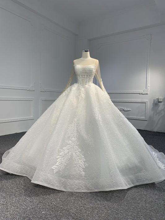 Plus Size Luxury Beading Ball Gown Long Sleeve
