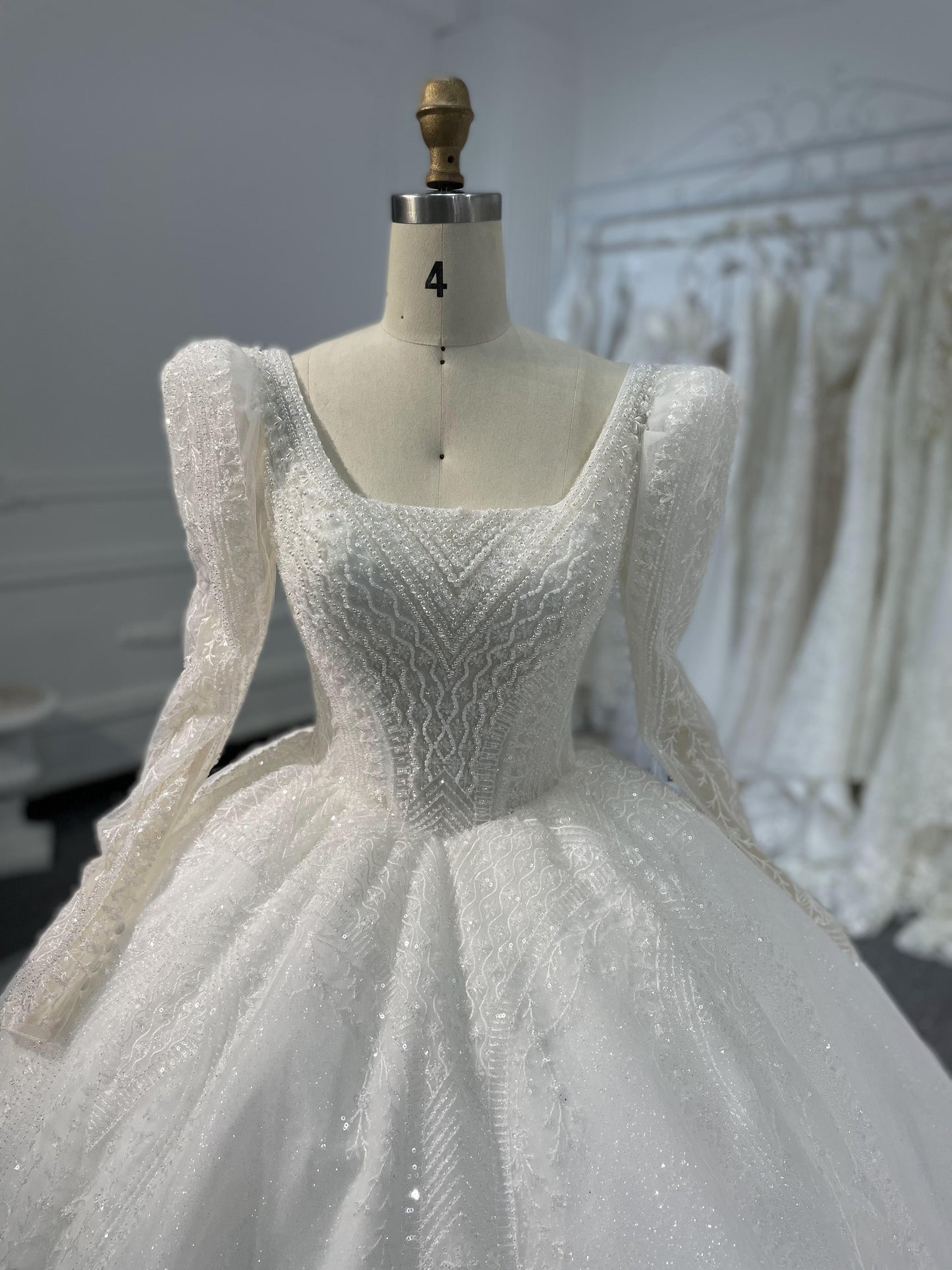 Plus Size Puffy Long Sleeves Ballgown Square Neck