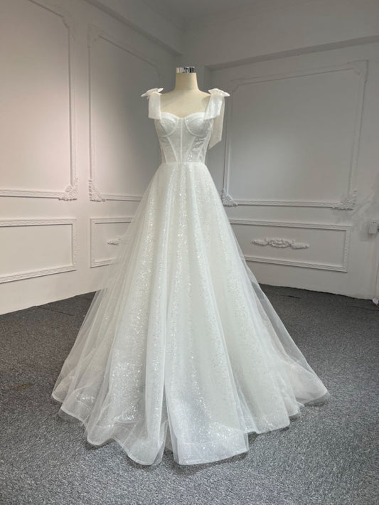 Plus Size Bow Shoulder A-Line Sweetheart Dress