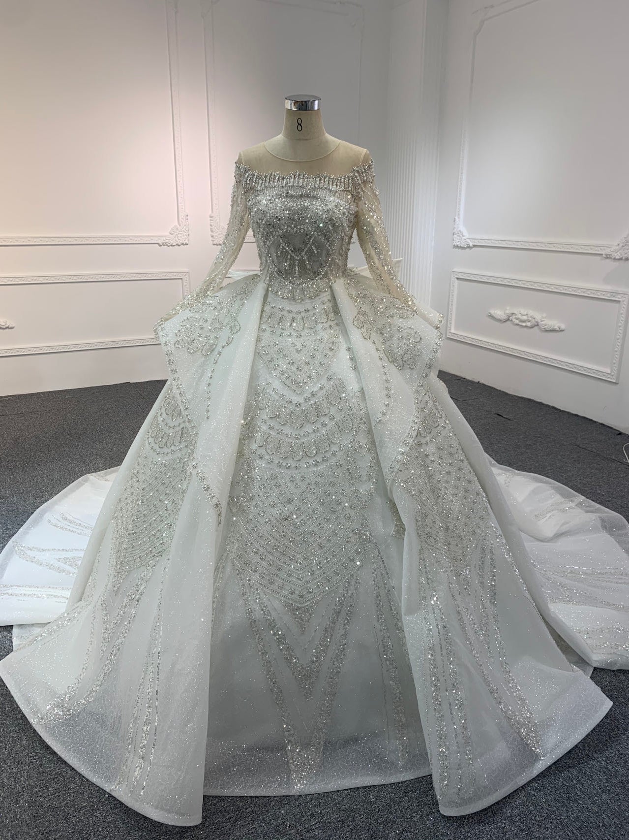Plus Size Luxury Beaded Ball Gown Long Sleeves