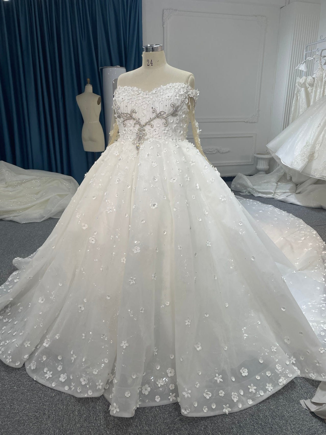 Plus Size Off-Shoulder Beading Ball Gown