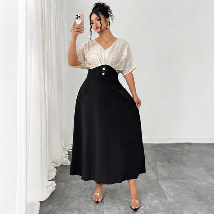 Plus Size V-Neck A-Line Maxi Dress - Plus Size Clothing