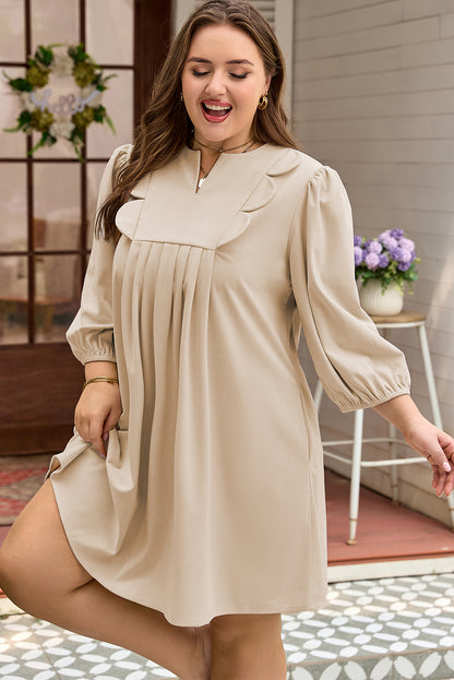 Plus Size Notched Neck Scallop Detail Mini Dress - Plus Size XL-4XL - View 3
