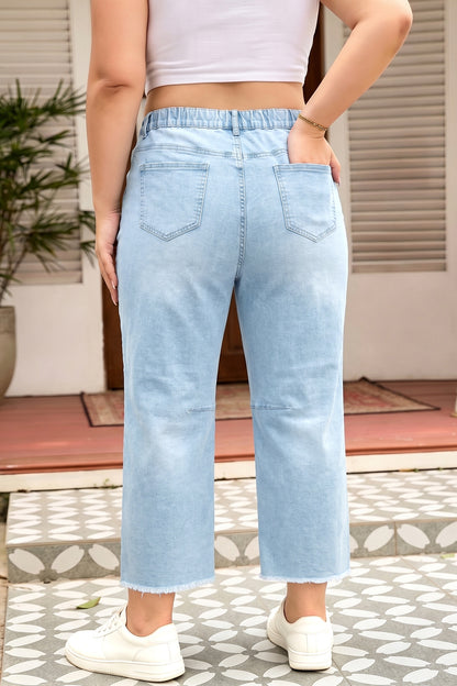 Plus Size Seam Detail Patch Pocket Shift Jeans — back view