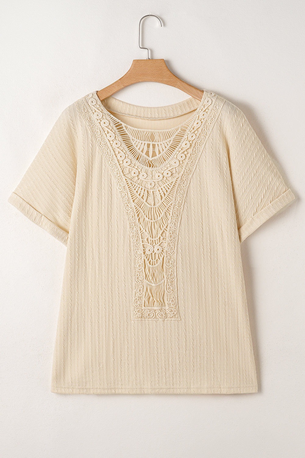 Plus Size Lace Crochet Cable Knit Cuffed Sleeve Top - Plus Size XL-4XL - View 7