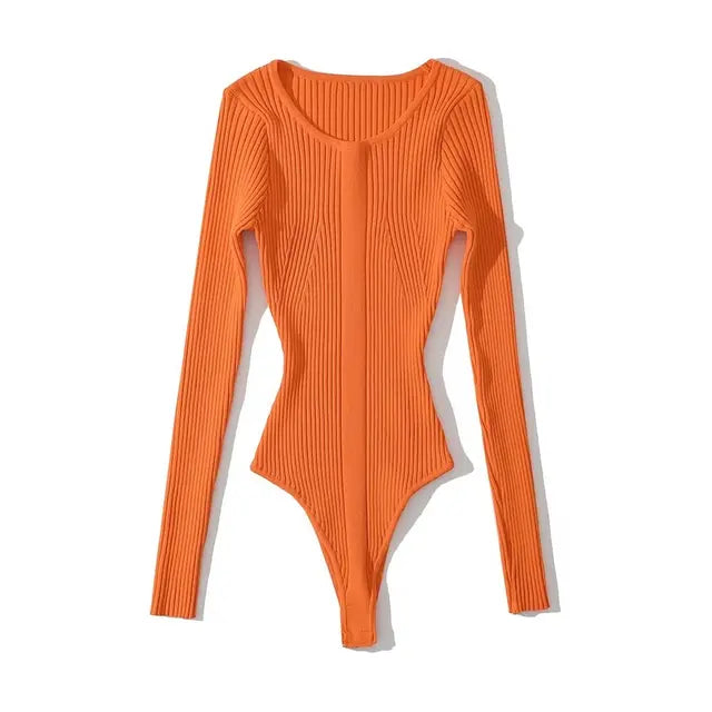 Plus Size Long Sleeve Knitted Rib Bodysuit