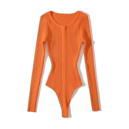 Plus Size Long Sleeve Knitted Rib Bodysuit - Plus Size XL-4XL - View 7